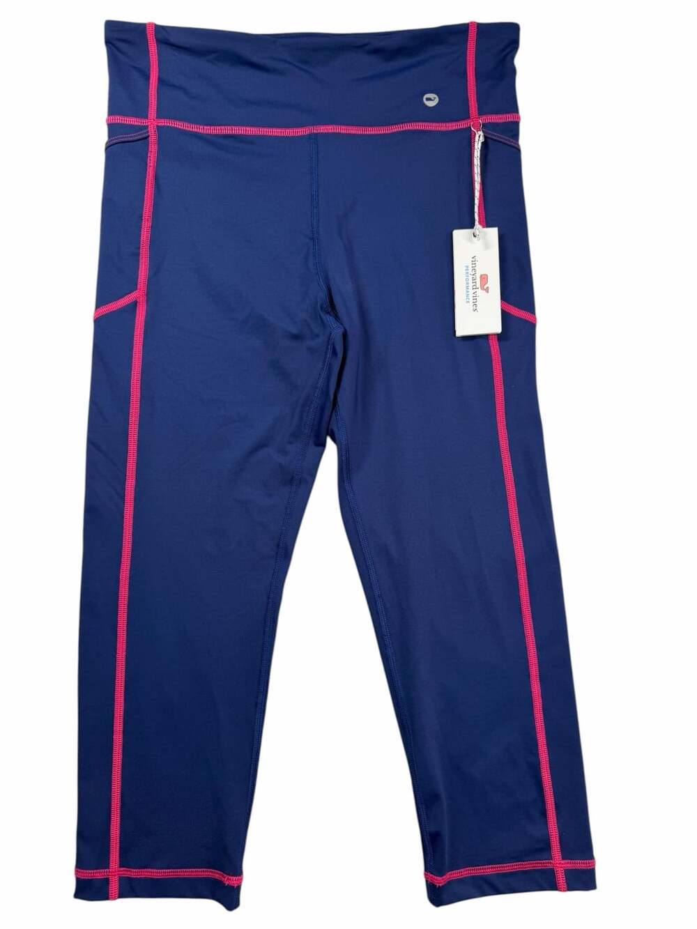 Vineyard Vines Performance Leggings M Deep Bay Navy Pink Crop NWT